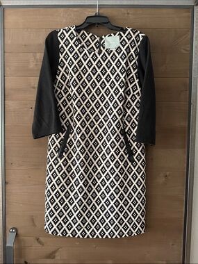 Maeve Black and Cream Diamond-Pattern Mini Dress
